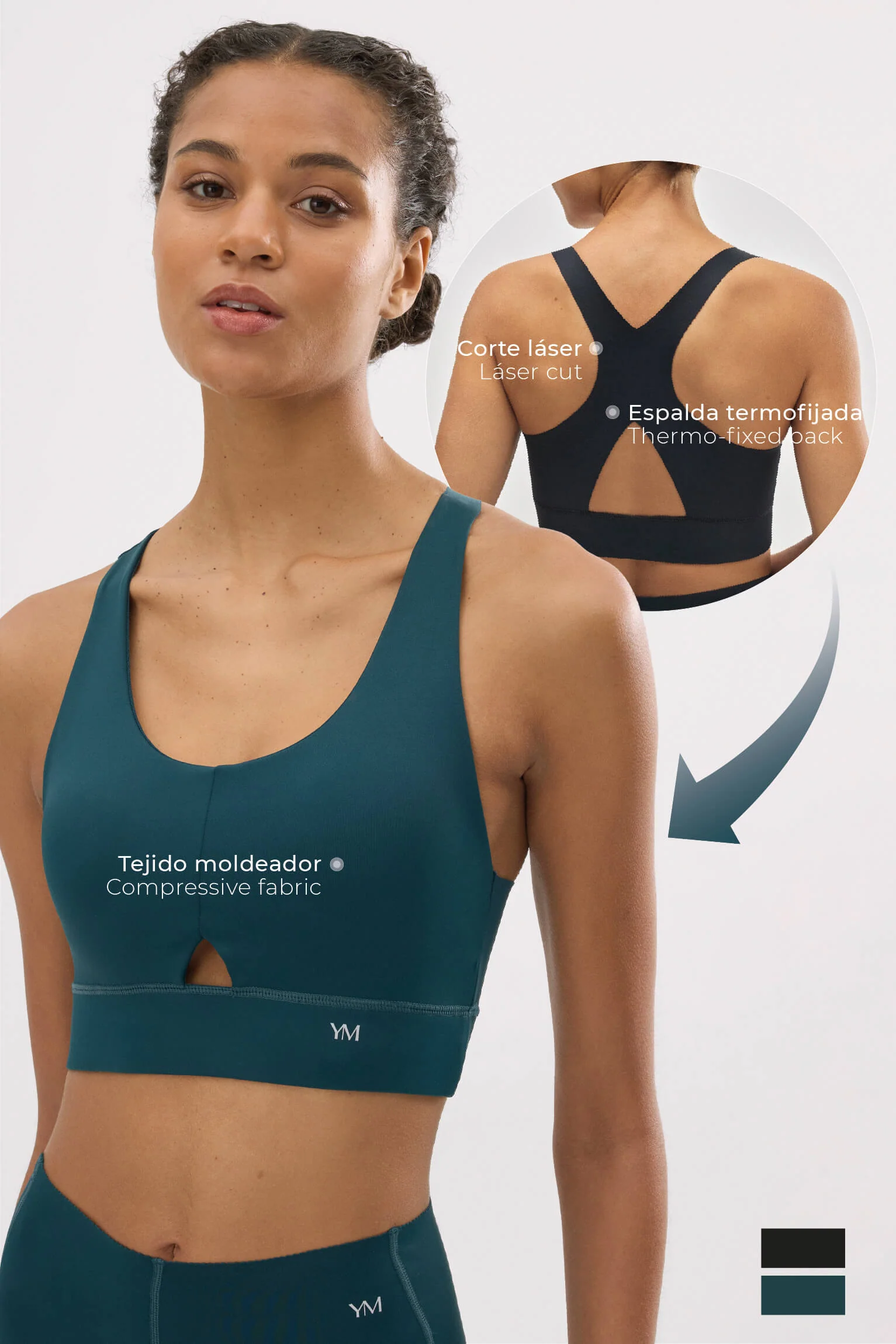 Reggiseno sportivo compressivo con dettaglio ritagliato verde bottiglia - immagine 4