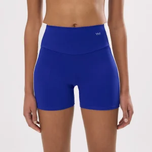 Leggings sportivi corti effetto push-up blu indaco con striscia a contrasto