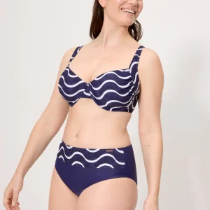 Slip bikini a vita alta con stampa di onde marine