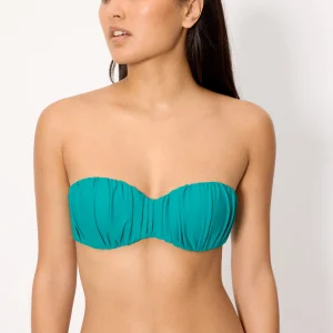 Top bikini a fascia turchese con balze, coppa B